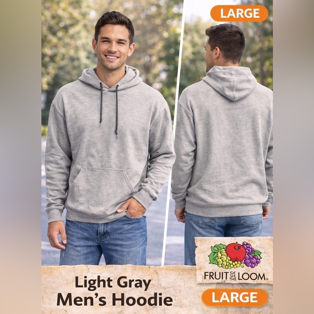 Fruit of the Loom Light Gray Men's Hoodie LARGE